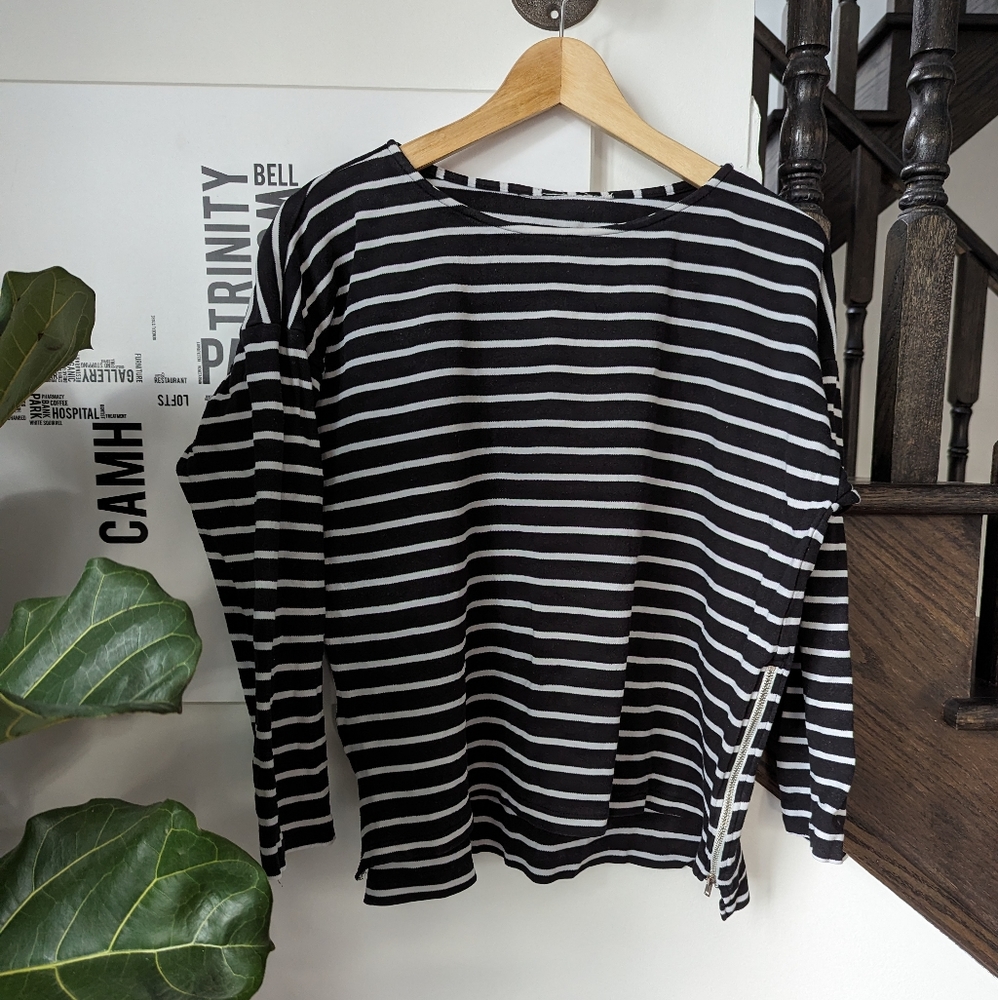 Navy striped boat neck sweater